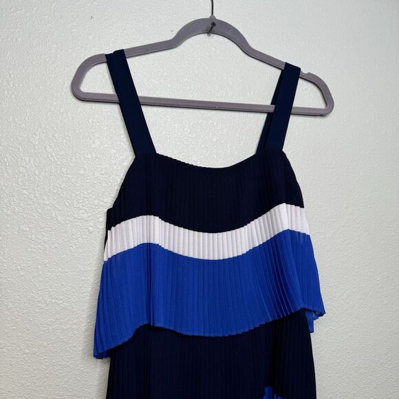 New Michael Kors Striped Tiered Pleated Chiffon Midi Dress Square Neck Size 6 - Picture 2 of 4